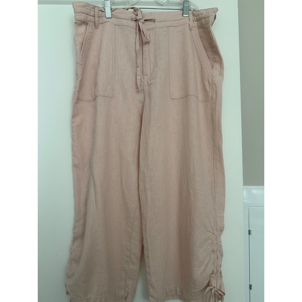 Kensie Jeans Blush Pink Linen Blend Ruched Tie Hem Crop Pants Size 10/30